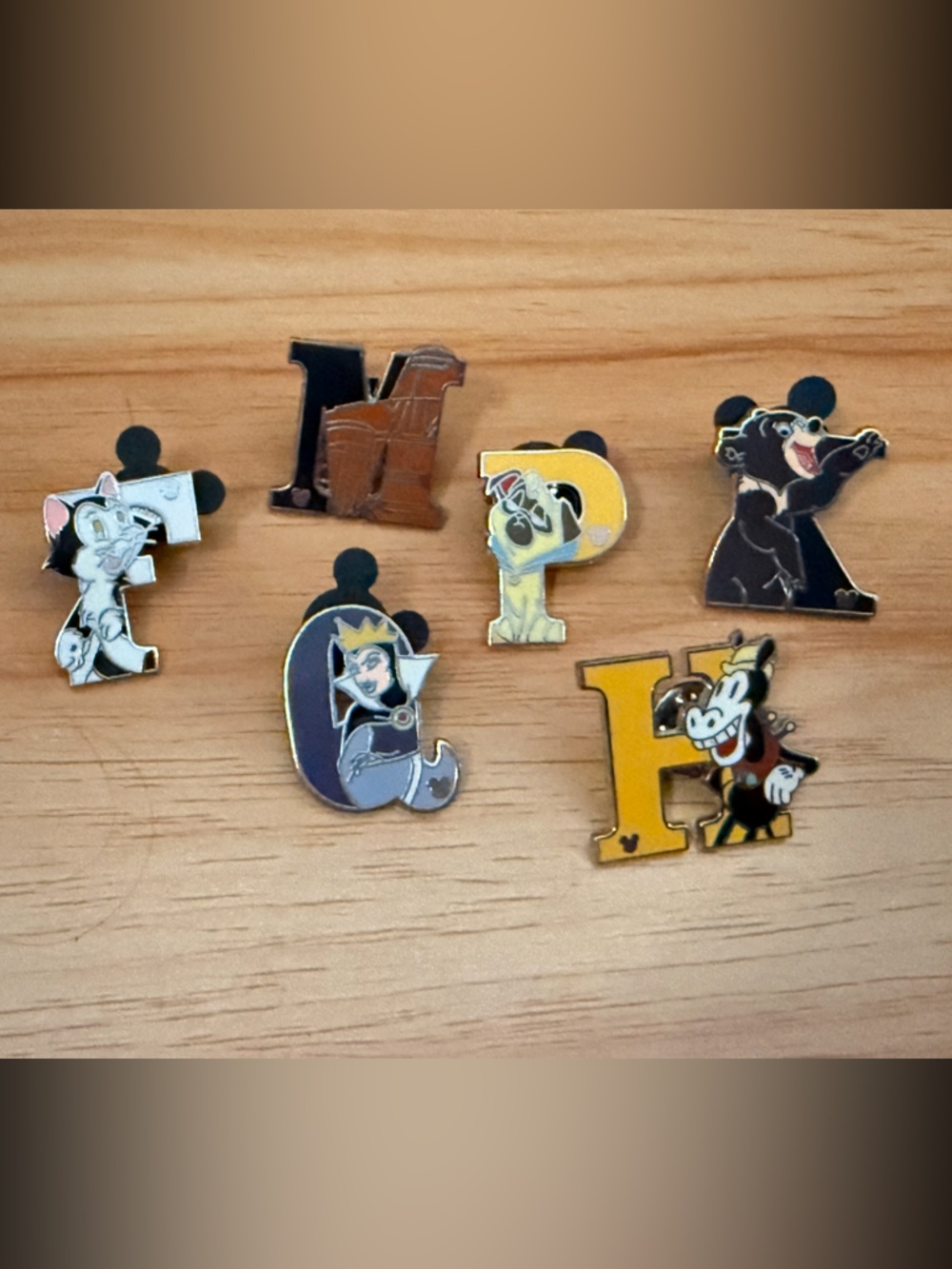 Disney Pin Trading Alphabet Initial Set of 6 Pins F,G,H,K,M,P